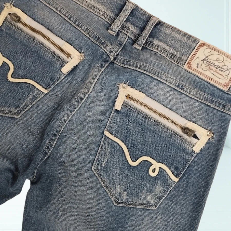 Kaporal suede model jeans - slim fit destroy - low waist - stretchy - light blue - Size 36 – photo 11